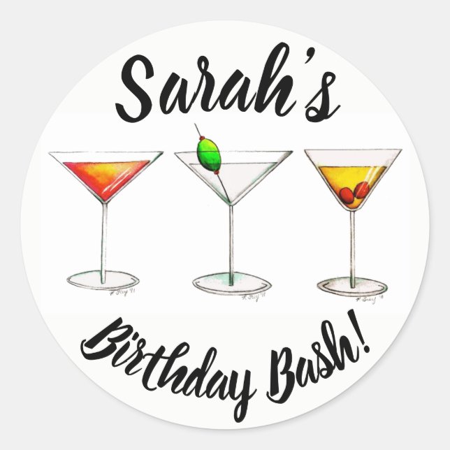 Personalized 21st Birthday Bash Party Cocktails Classic Round Sticker (Front)