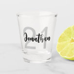 Personalized 21st Birthday Blue Script For Him Shot Glass<br><div class="desc">Put a smile on a face with this awesome personalized 21st birthday modern script shot glass for him. The perfect gift or party favor! - Simply click to personalize this design 🔥 My promises - This design is unique and is designed with you in mind 🙏 Thank you for supporting...</div>