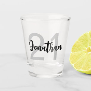 Personalized 21st Birthday Blue Script For Him Shot Glass