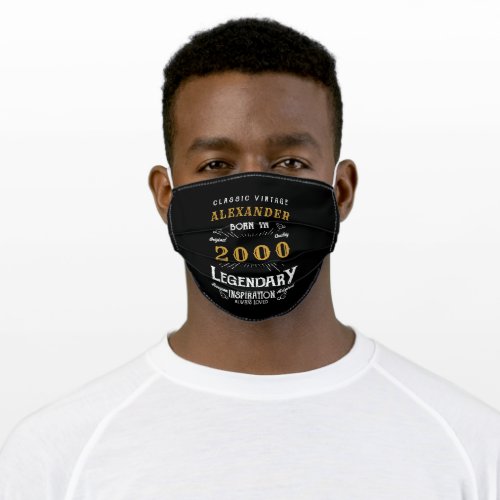 Personalized 21st Birthday Born 2000 Vintage Black Adult Cloth Face Mask