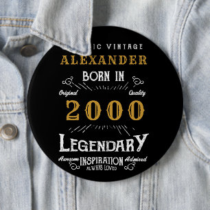Personalized 21st Birthday Born 2000 Vintage Black Button