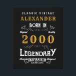 Personalized 21st Birthday Born 2000 Vintage Black Canvas Print<br><div class="desc">A personalized classic wall canvas for that special birthday person born in 2000 and turning 21. Add the name to this vintage retro style black, white and gold design for a custom 21st birthday gift. Easily edit the name and year with the template provided. A wonderful custom black birthday gift....</div>