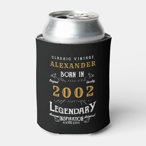 Personalized 21st Birthday Born 2002 Vintage Black Can Cooler