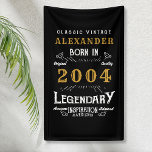Personalized 21st Birthday Born 2004 Vintage Black Banner<br><div class="desc">A personalized classic party banner for that special birthday born in 2004 and turning 21. Add the name to this vintage retro style black, white and gold design for a custom birthday gift. Easily edit the name and year with the template provided. A wonderful custom black birthday gift. More gifts...</div>