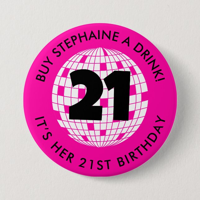 Personalized 21st Birthday Buy Me a Drink Button (Front)