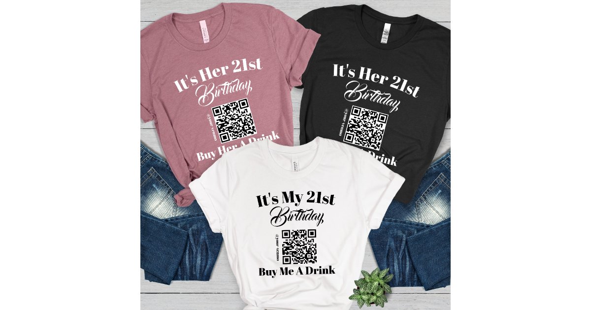 Personalized 21st Birthday Buy Me A Drink QR Code Tri-Blend Shirt