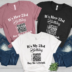 Personalized 21st Birthday Buy Me A Drink QR Code Tri-Blend Shirt