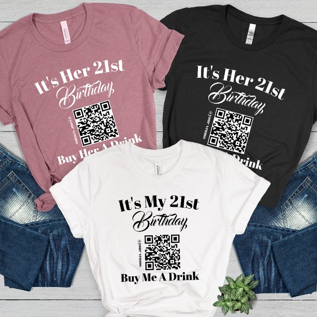 Personalized 21st Birthday Buy Me A Drink QR Code Tri-Blend Shirt (Creator Uploaded)