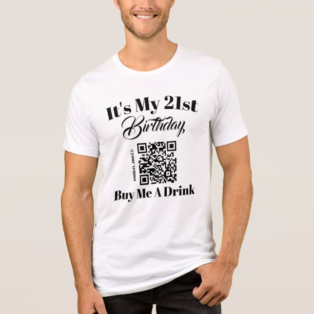 Personalized 21st Birthday Buy Me A Drink QR Code Tri-Blend Shirt
