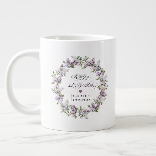 Personalized 21st Birthday Gift Purple Lilac Giant Coffee Mug