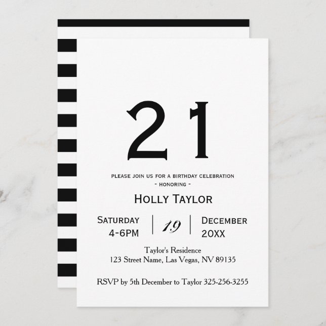 Personalized 21st Birthday Invitation (Front/Back)