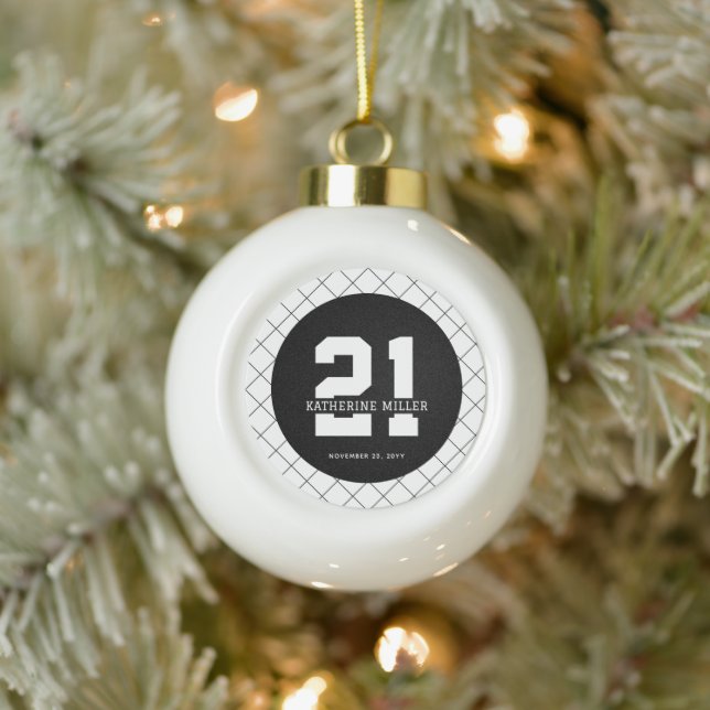 Personalized 21st Birthday Modern and Elegant   Ceramic Ball Christmas Ornament (Tree)