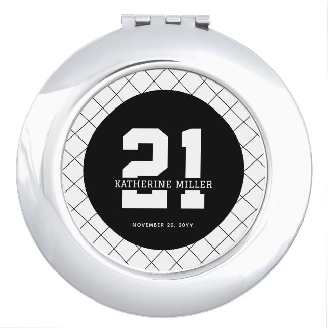 Personalized 21st Birthday Modern and Elegant   Compact Mirror (Front)