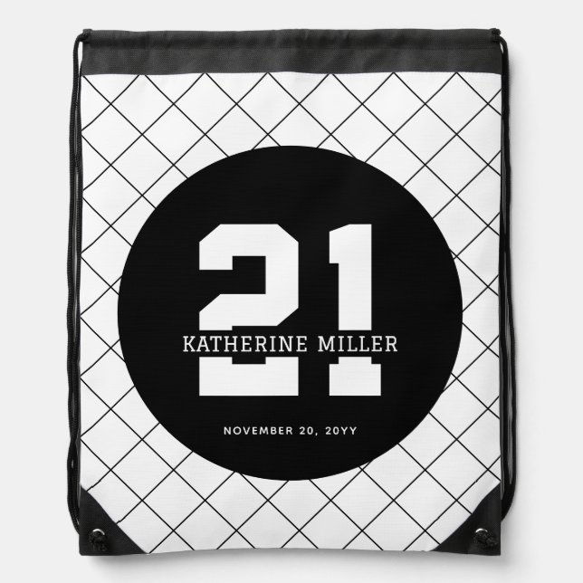 Personalized 21st Birthday Modern and Elegant   Drawstring Bag (Front)