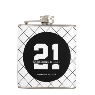 Personalized 21st Birthday Modern and Elegant Flask