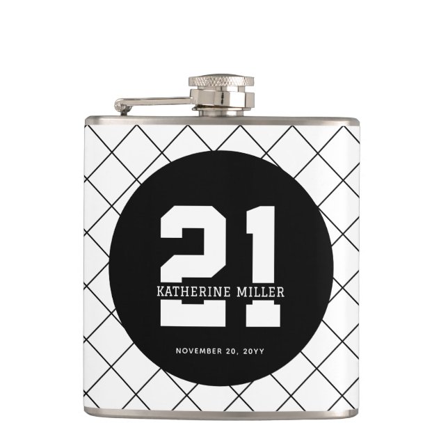 Personalized 21st Birthday Modern and Elegant   Flask (Front)