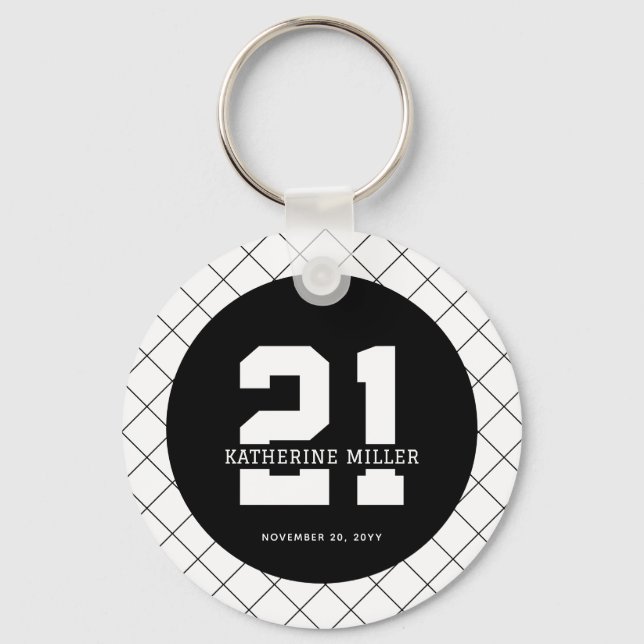 Personalized 21st Birthday Modern and Elegant   Keychain (Front)