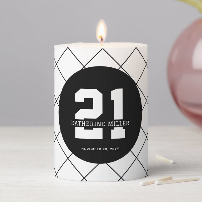 Personalized 21st Birthday Modern and Elegant   Pillar Candle (In Situ)