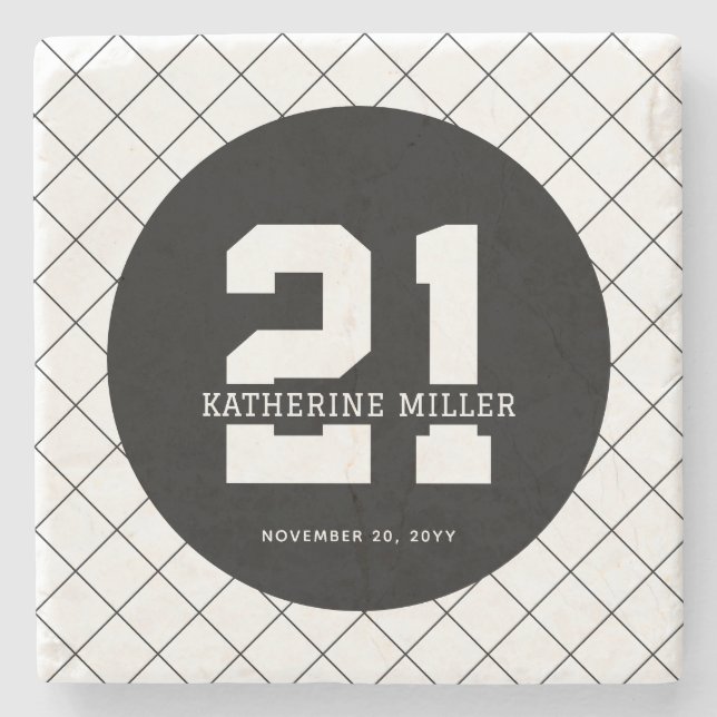Personalized 21st Birthday Modern and Elegant   Stone Coaster (Front)