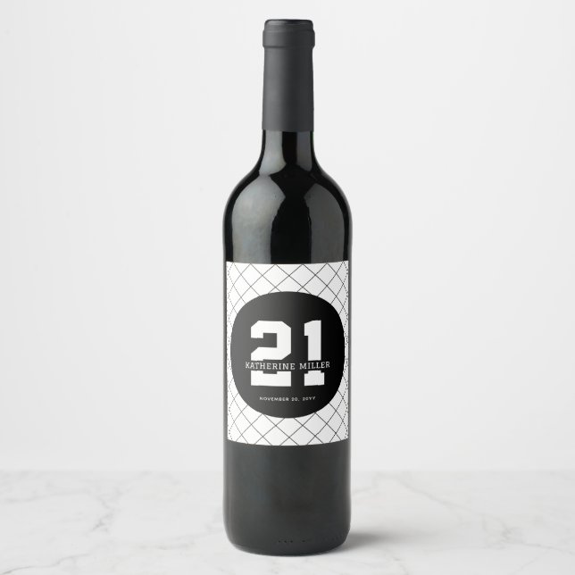 Personalized 21st Birthday Modern and Elegant   Wine Label (Front)