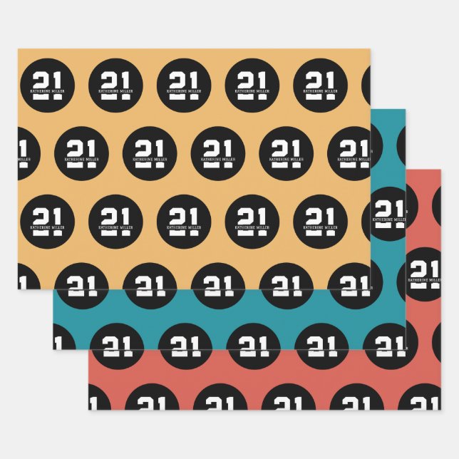 Personalized 21st Birthday Modern Retro Wrapping Paper Sheets (Set)