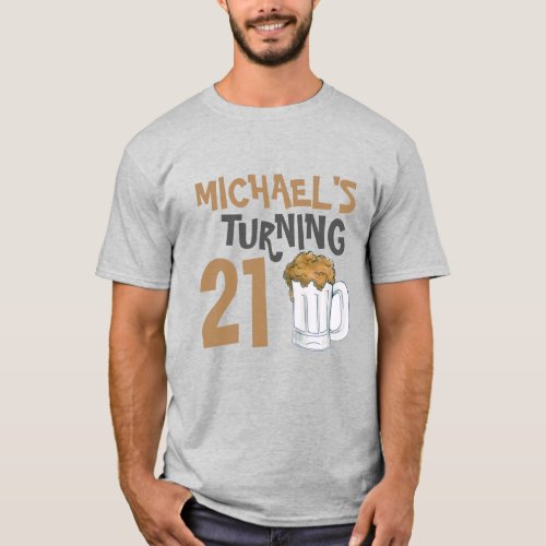 Personalized 21st Birthday Party Beer Drinking T_Shirt