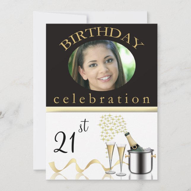 Personalized 21st Birthday Party Photo Invitations (Front)