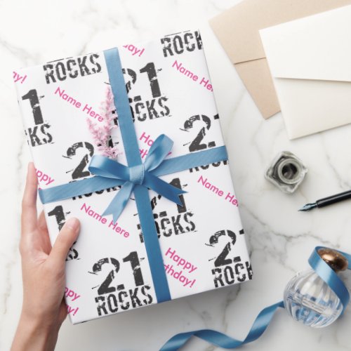 Personalized 21st Birthday Pink _ 21 Rocks Wrapping Paper