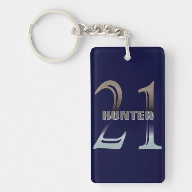 Personalized 21st Birthday Silver Number 21 Keychain (Front)