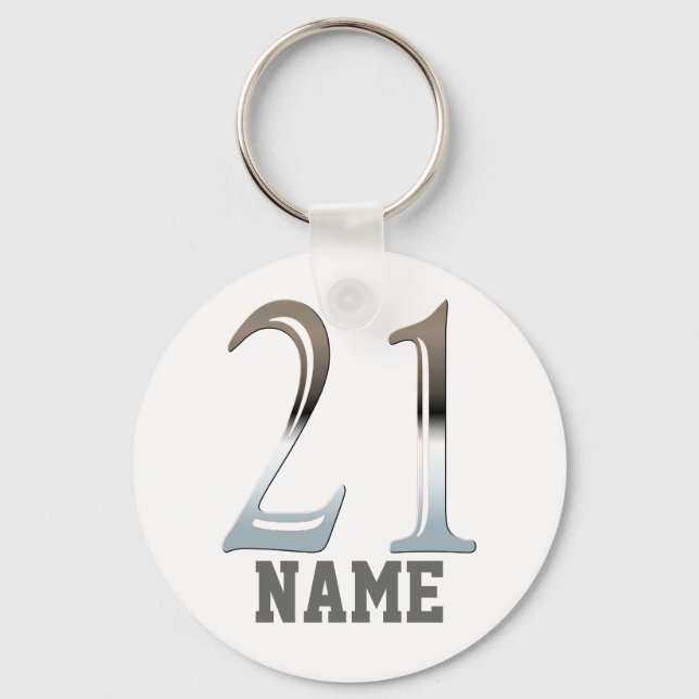 Personalized 21st Birthday Silver | Number 21 Keychain (Front)
