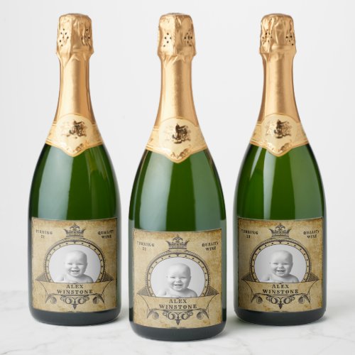 Personalized 21st Birthday Vintage Photo Template Sparkling Wine Label