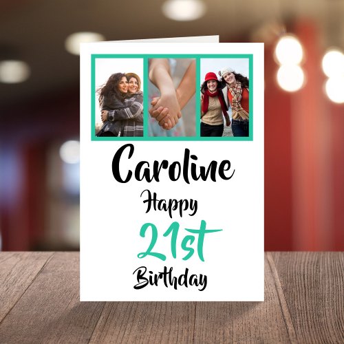 Personalized 21st happy birthday photo collage card