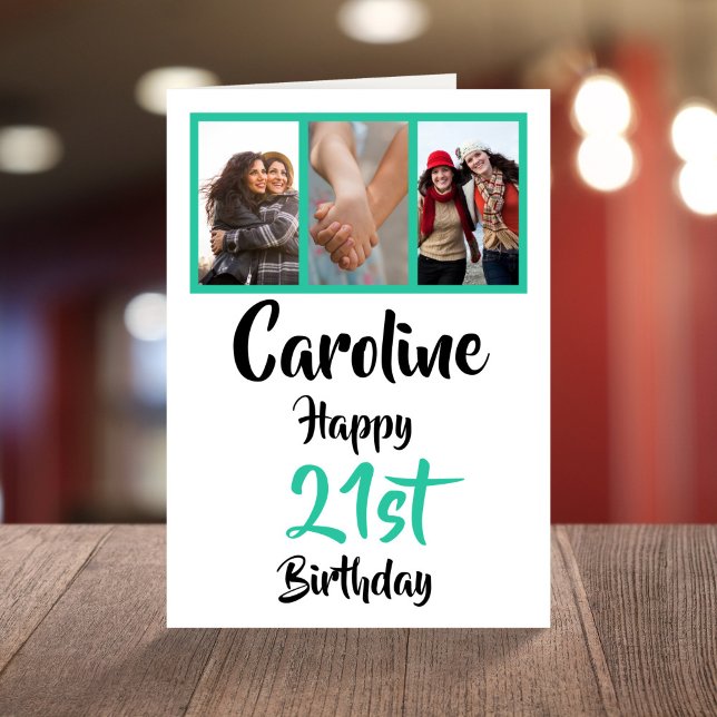 Personalized 21st happy birthday photo collage card (Creator Uploaded)