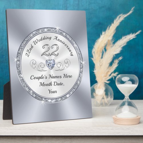 Personalized 22nd Wedding Anniversary Gifts Plaque