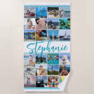 Personalized 24 Photo Collage Custom Color Beach Towel