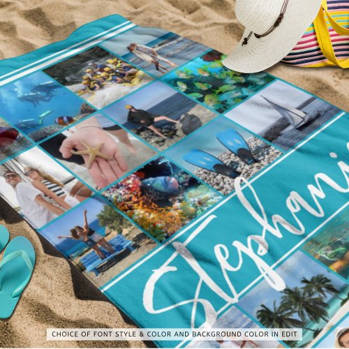 Personalized 24 Photo Collage Custom Color Beach Towel