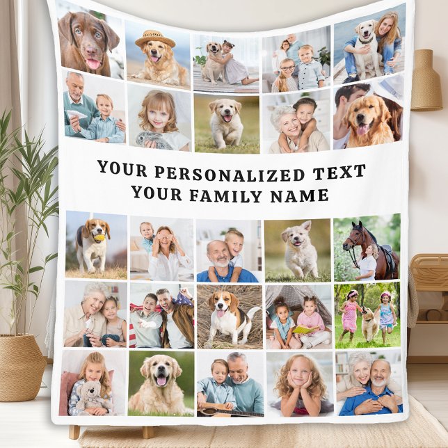 Personalized 25 Photos Collage Modern Family Fleece Blanket (Creator Uploaded)