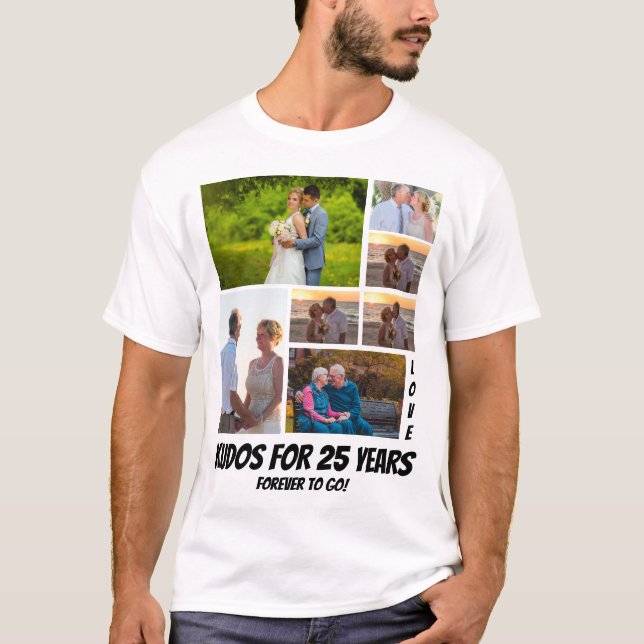 Personalized 25 Year Anniversary 7 Photo collage T-Shirt (Front)