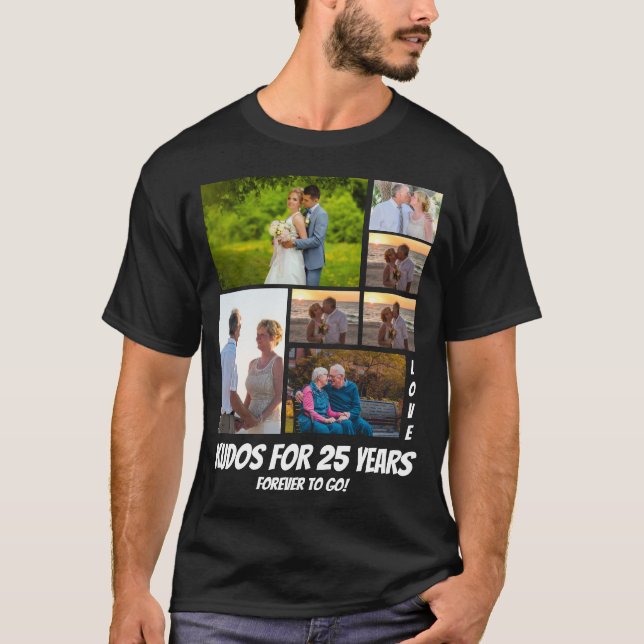 Personalized 25 Year Anniversary 7 Photo collage T T-Shirt (Front)