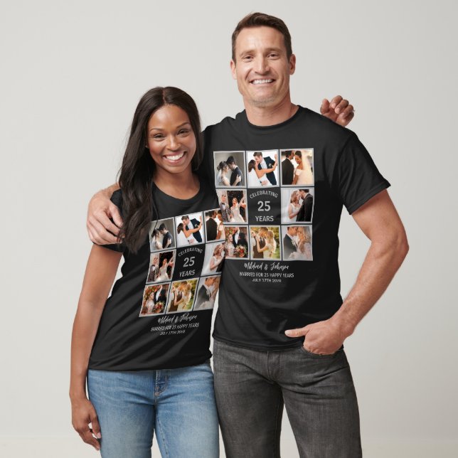 Personalized 25 Years Anniversary 8 Photo Collage T-Shirt (Unisex)