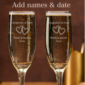 Personalized 25th Anniversary Custom Gift Heart Champagne Flute