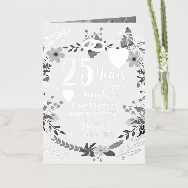 Personalized 25th Anniversary Floral And Silver Foil Greeting Card (Flower)