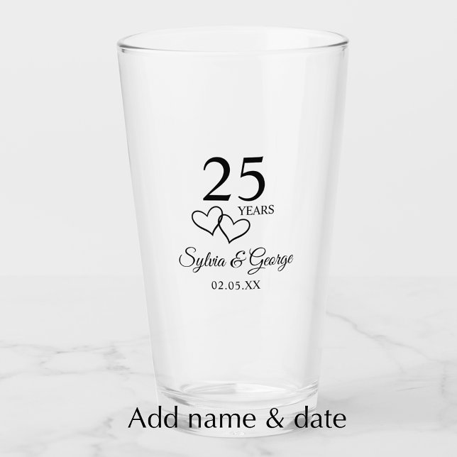 Personalized 25th Anniversary Gift Elegant Modern Glass (Add couple’s names and anniversary date for a personalized keepsake 25th anniversary glass)
