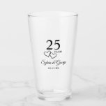 Personalized 25th Anniversary Gift Elegant Modern Glass<br><div class="desc">Create a beautiful unique custom wedding anniversary keepsake by adding the couple's names to this glass. My original designer intertwined hearts accent the modern simple script, "25 Years". Personalize this stylish gift with the couple's name written in modern stylish typography. You can also add the anniversary date if you please....</div>