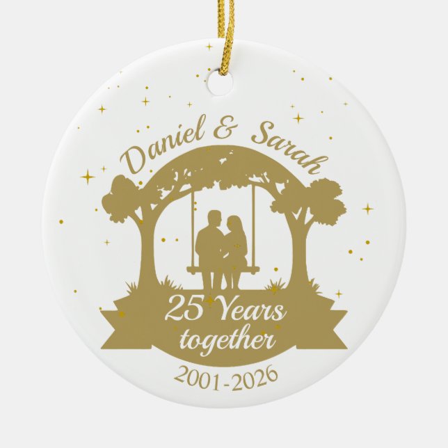 Personalized 25th Anniversary Gift Keepsake Ceramic Ornament (Front)