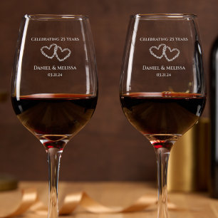 Personalized 25th Anniversary Gift Original Heart Wine Glass