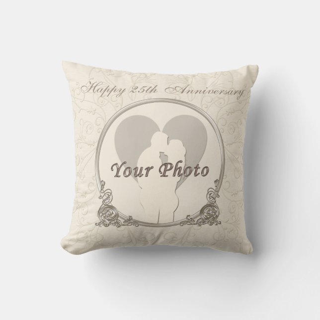 Personalized 25th Anniversary Gifts PHOTO and TEXT Throw Pillow (Front)