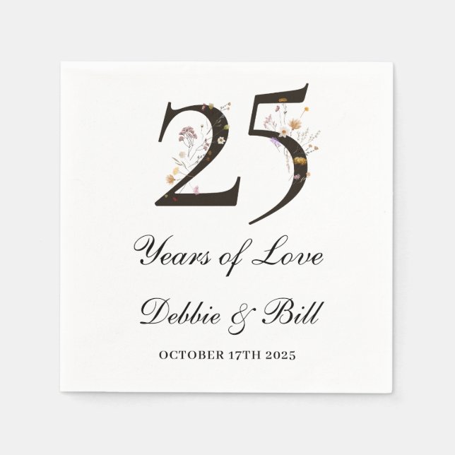 Personalized 25th Anniversary Party cocktail Napkins (Front)