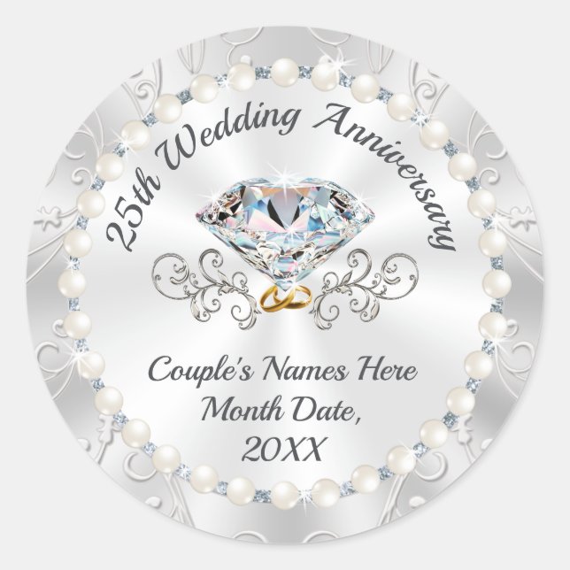 Personalized 25th Anniversary Party Favor Stickers (Front)