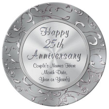 Personalized 25th Anniversary Plate, Porcelain Dinner Plate